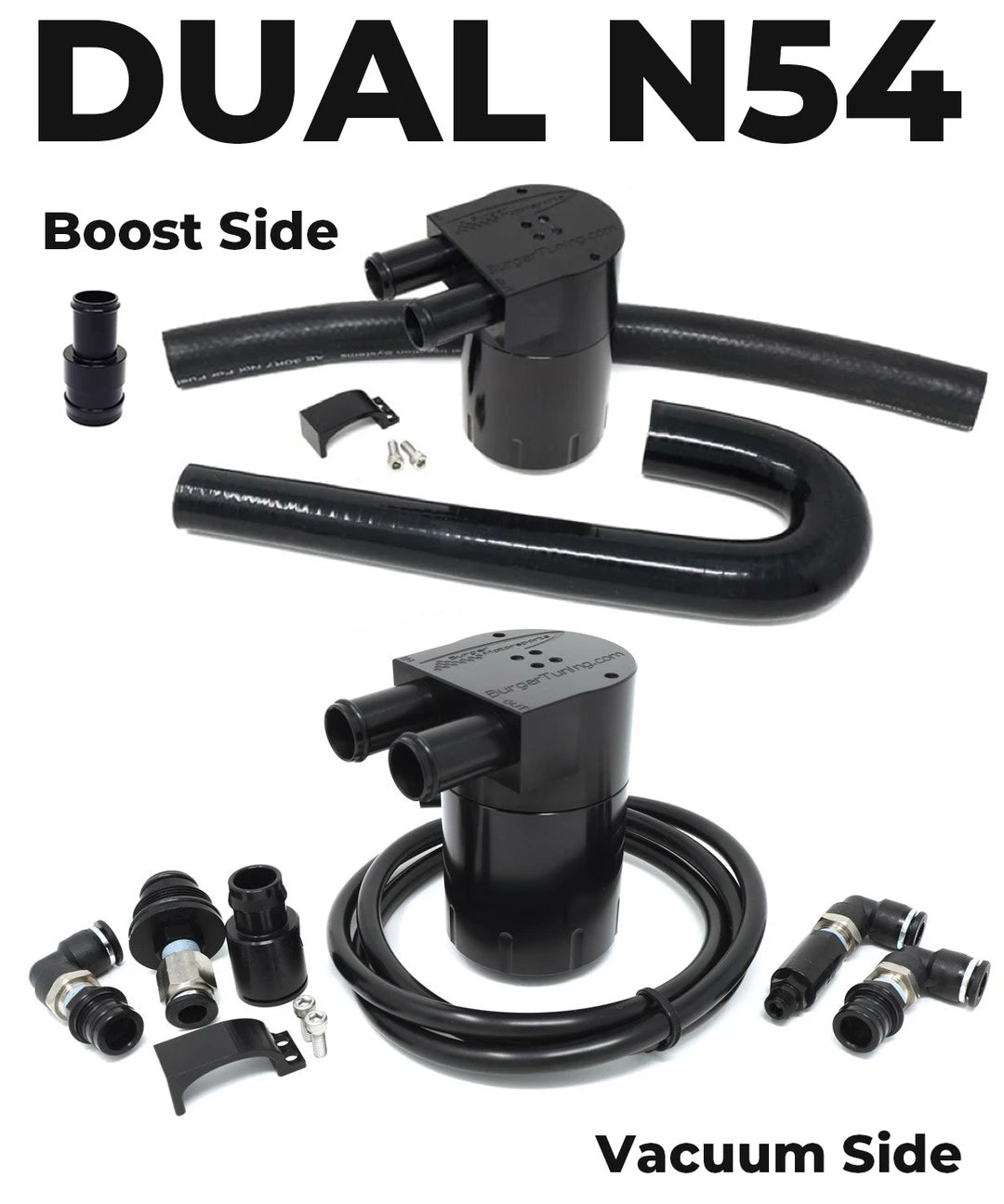 Dual BMS Oil Catch Can Kit for N54 BMW (Vacuum & Boost) – Burger