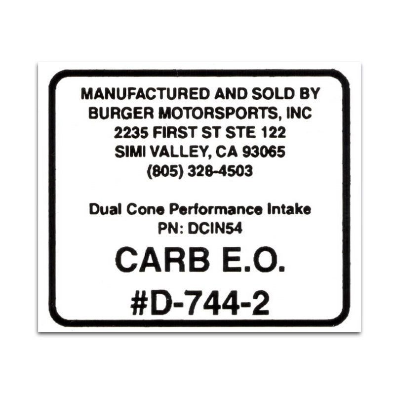 Replacement CARB Sticker - Burger Motorsports