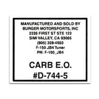 Replacement CARB Sticker - Burger Motorsports 