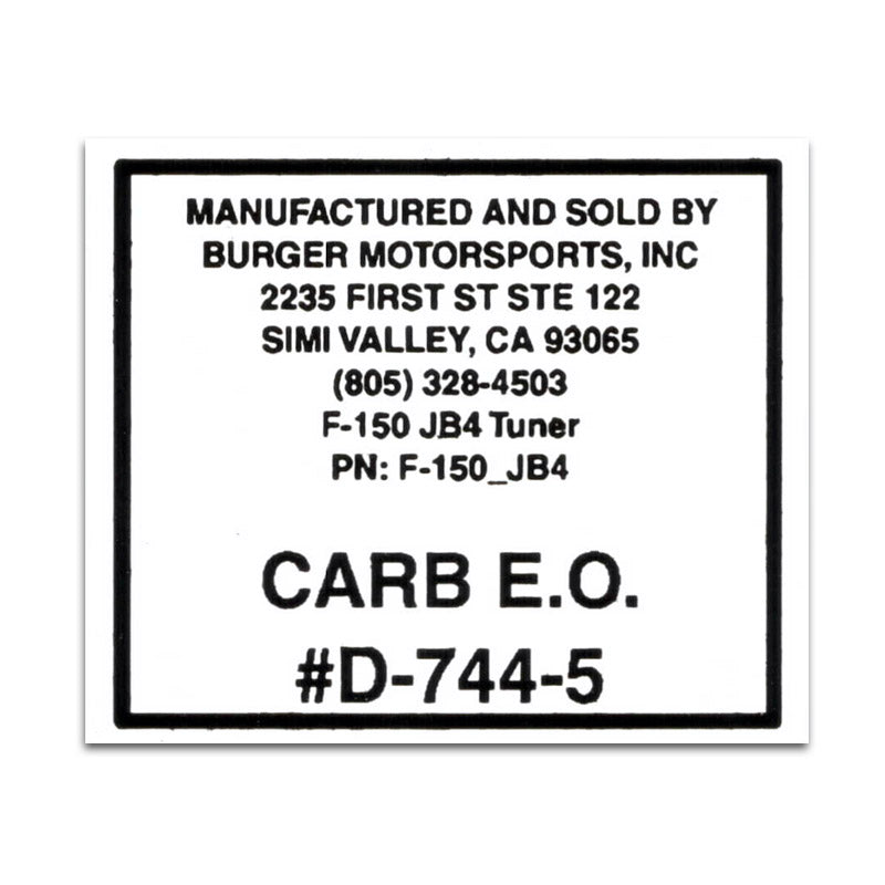Replacement CARB Sticker - Burger Motorsports 