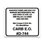 Replacement CARB Sticker - Burger Motorsports 