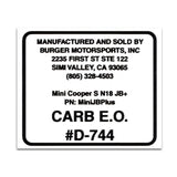 Replacement CARB Sticker - Burger Motorsports 