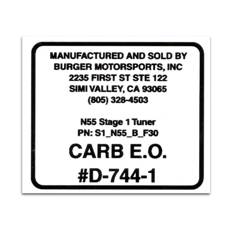 Replacement CARB Sticker - Burger Motorsports 